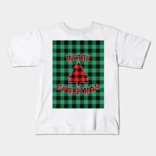 Merry Christmas Buffalo Plaids Christmas Tree Kids T-Shirt
